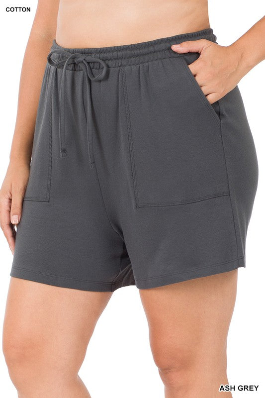 PLUS COTTON DRAWSTRING WAIST SHORTS