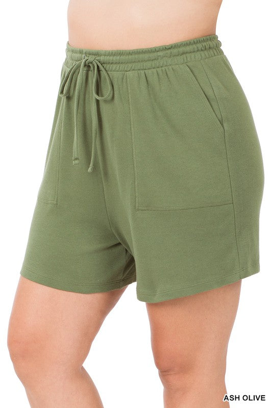 PLUS COTTON DRAWSTRING WAIST SHORTS