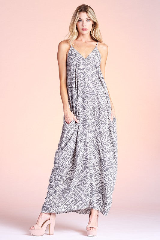 Distressed Geo Cocoon Cami Maxi Dress