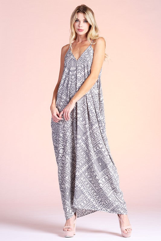 Distressed Geo Cocoon Cami Maxi Dress