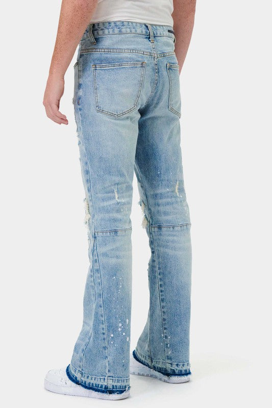 Knee Destroyed Slim FLare Rip Denim Pants