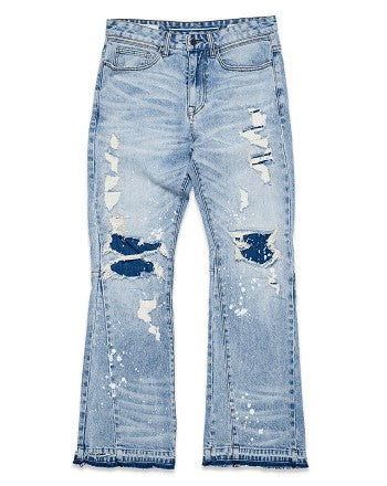 Knee Destroyed Slim FLare Rip Denim Pants