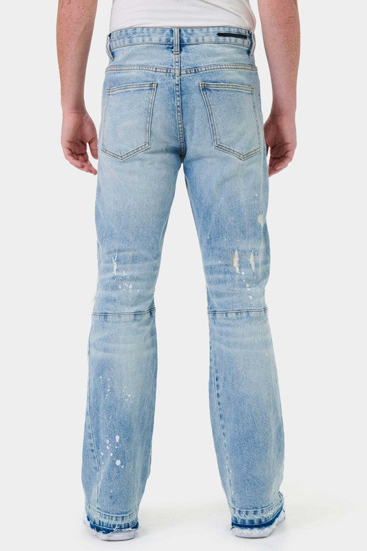 Knee Destroyed Slim FLare Rip Denim Pants