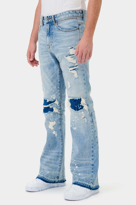 Knee Destroyed Slim FLare Rip Denim Pants