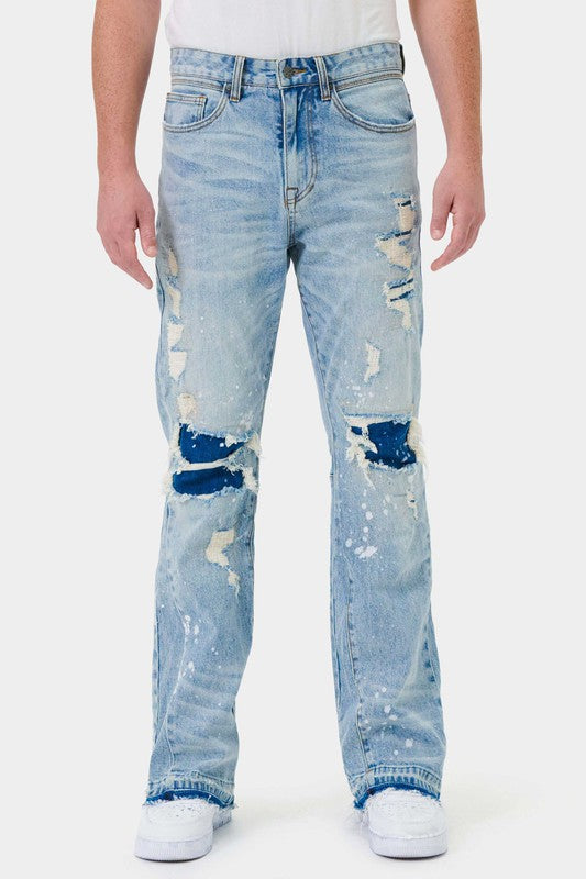 Knee Destroyed Slim FLare Rip Denim Pants