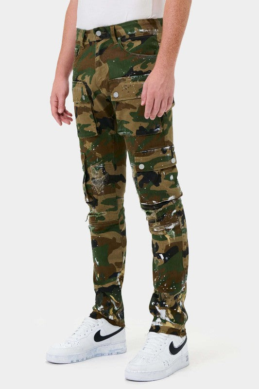 Men's Camo Multi Cargo Slim Straight Pants