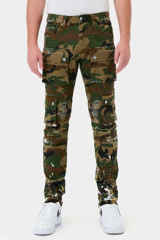 Men's Camo Multi Cargo Slim Straight Pants