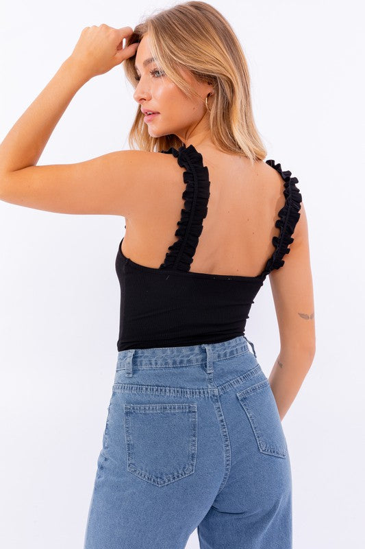 RUFFLE RIBBED BODYSUIT