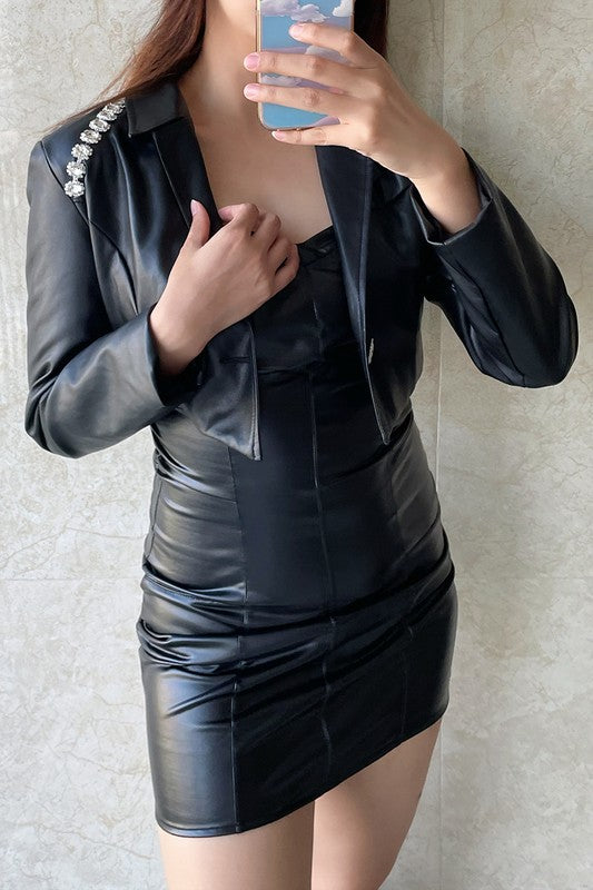 Long Sleeve Faux Leather Set