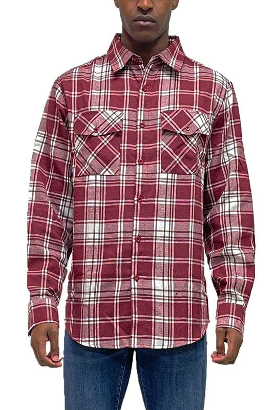 Men's Long Sleeve Flannel Full Plaid Checkered Shirt