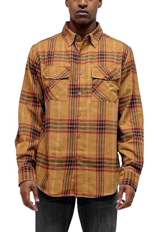 Long Sleeve Flannel Full Plaid Checkered Shirt