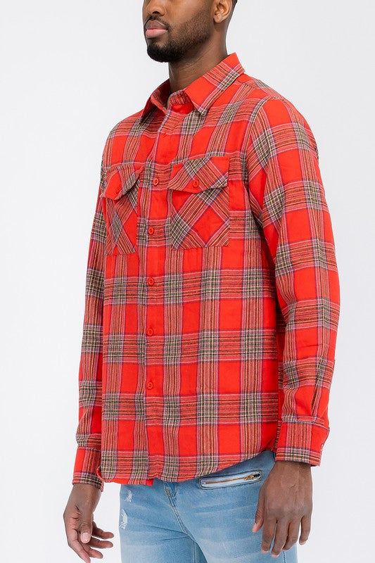 Long Sleeve Flannel Full Plaid Checkered Shirt