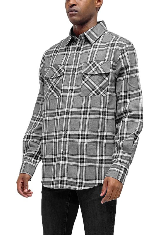 Men's Long Sleeve Flannel Full Plaid Checkered Shirt