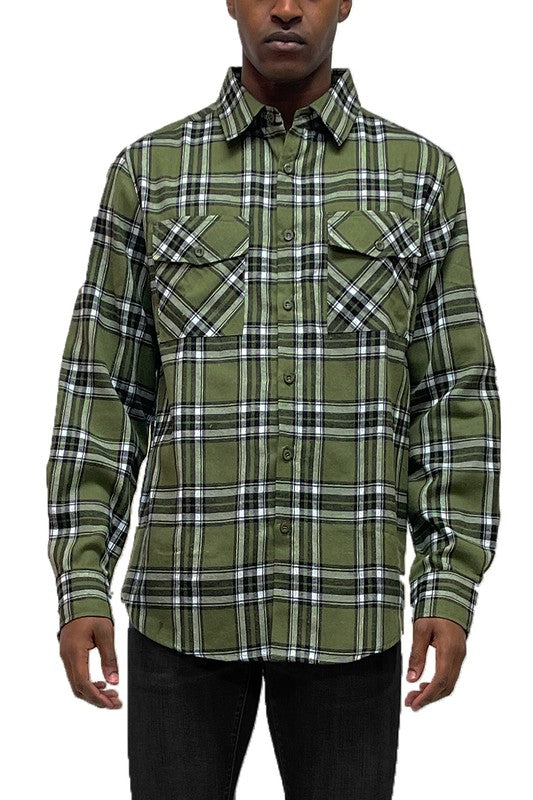 Men's Long Sleeve Flannel Full Plaid Checkered Shirt