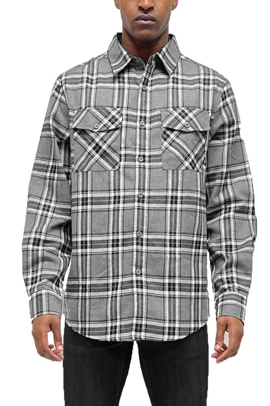 Men's Long Sleeve Flannel Full Plaid Checkered Shirt