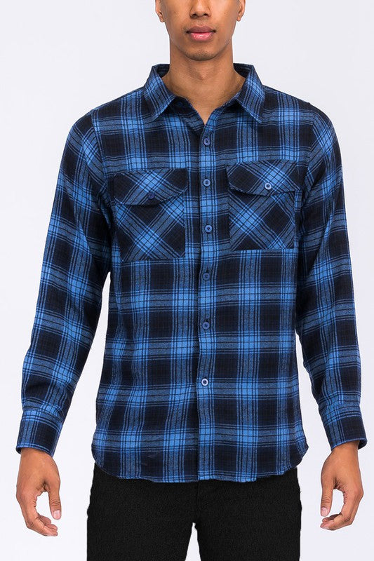 Men Regular Fit Checker Plaid Flannel Long Sleeve Shirt