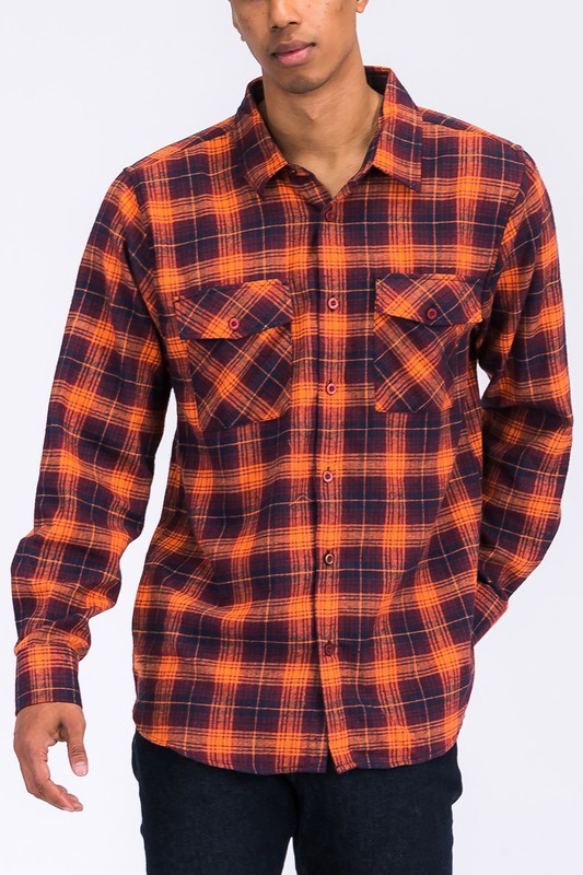 Men Regular Fit Checker Plaid Flannel Long Sleeve Shirt