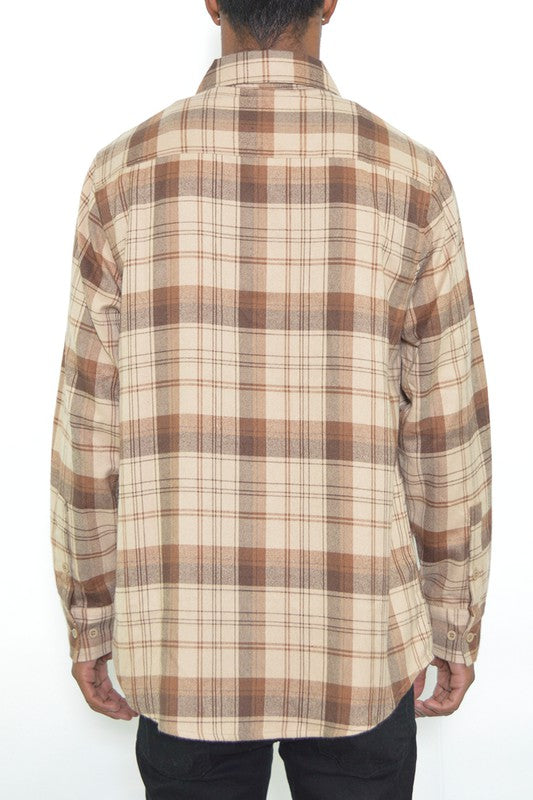 Men Regular Fit Checker Plaid Flannel Long Sleeve Shirt