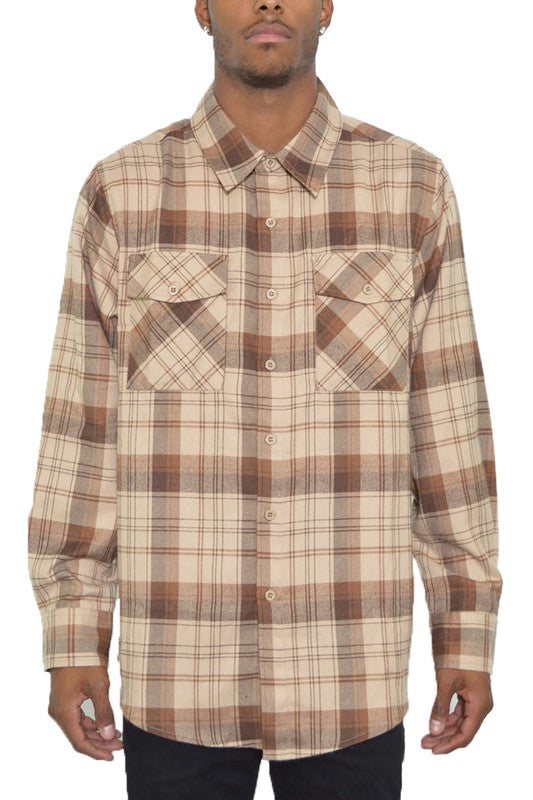 Men's Regular Fit Checker Plaid Flannel Long Sleeve Shirt