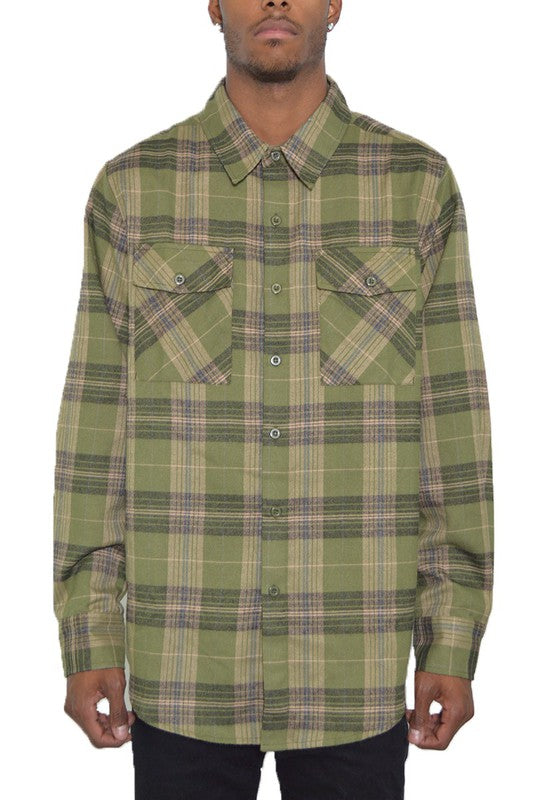 Men Regular Fit Checker Plaid Flannel Long Sleeve Shirt