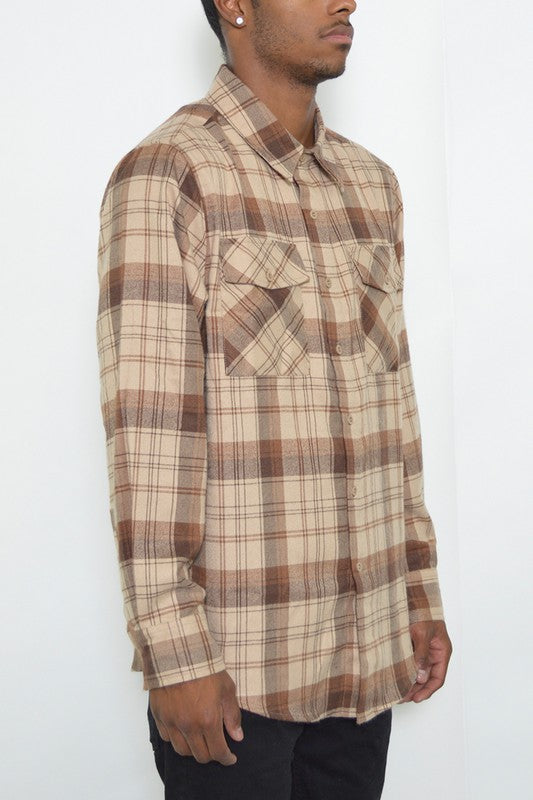 Men's Regular Fit Checker Plaid Flannel Long Sleeve Shirt