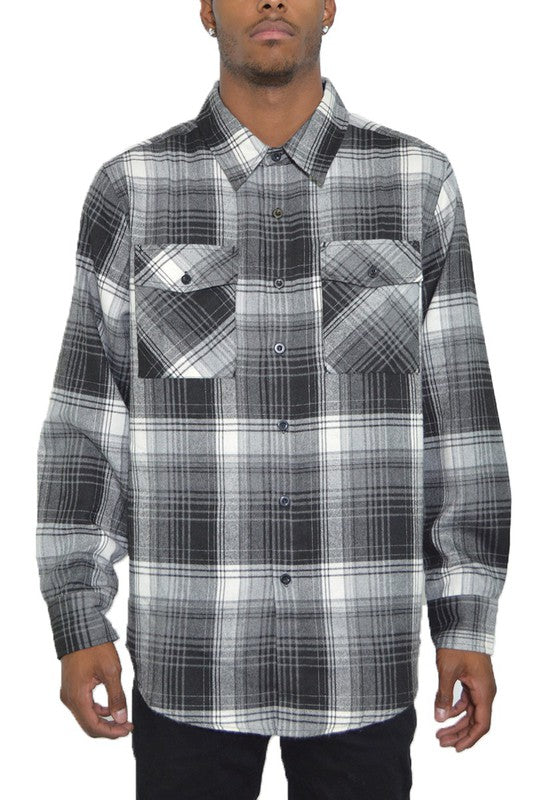 Men Regular Fit Checker Plaid Flannel Long Sleeve Shirt