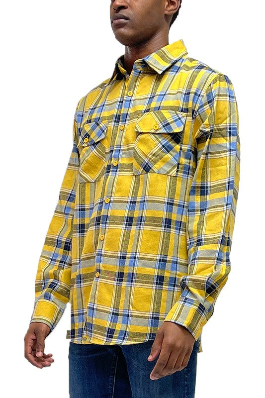 Men's Long Sleeve Flannel Full Plaid Checkered Shirt