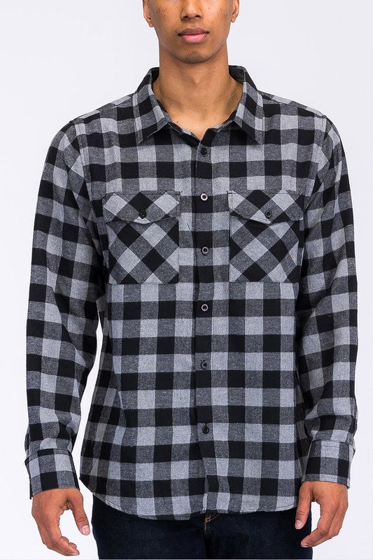 Men Regular Fit Checker Plaid Flannel Long Sleeve Shirt