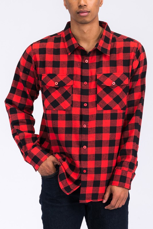 Men Regular Fit Checker Plaid Flannel Long Sleeve Shirt