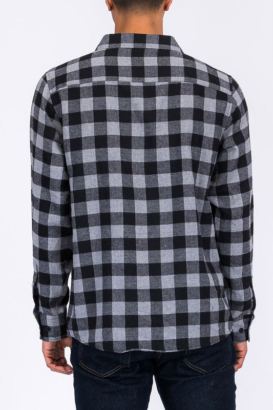 Men Regular Fit Checker Plaid Flannel Long Sleeve Shirt