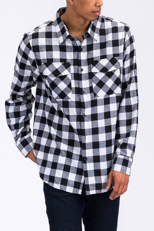 Men Regular Fit Checker Plaid Flannel Long Sleeve Shirt