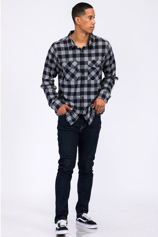 Men Regular Fit Checker Plaid Flannel Long Sleeve Shirt