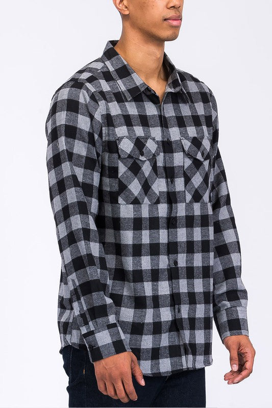 Men Regular Fit Checker Plaid Flannel Long Sleeve Shirt