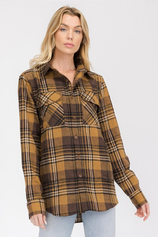 Women Oversized Plaid Flannel Shirt