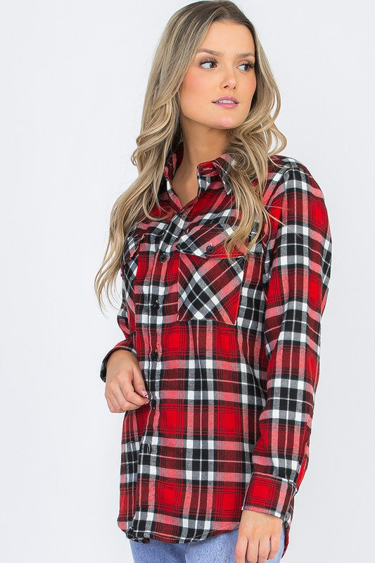 Women Oversized Plaid Flannel Shirt