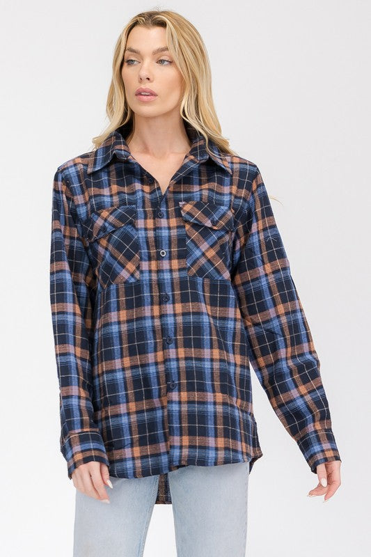 Women Oversized Plaid Flannel Shirt