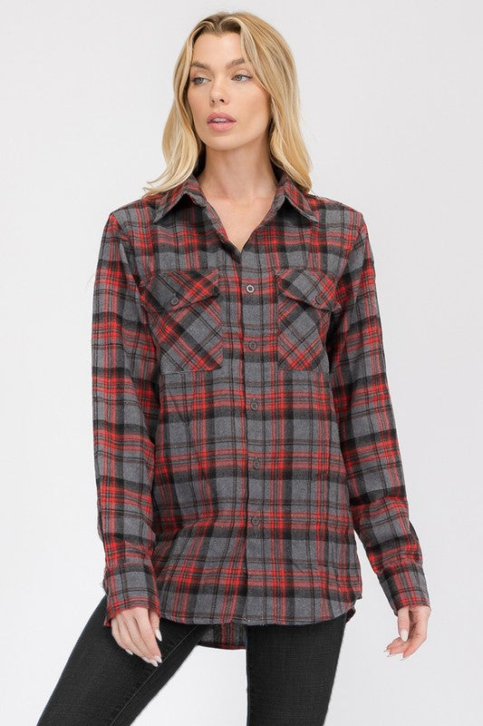 Women Oversized Plaid Flannel Shirt