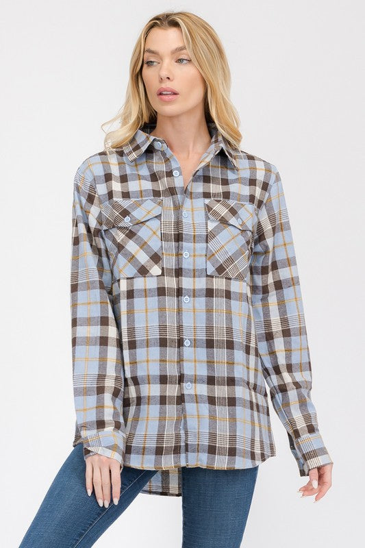 Women Oversized Plaid Flannel Shirt