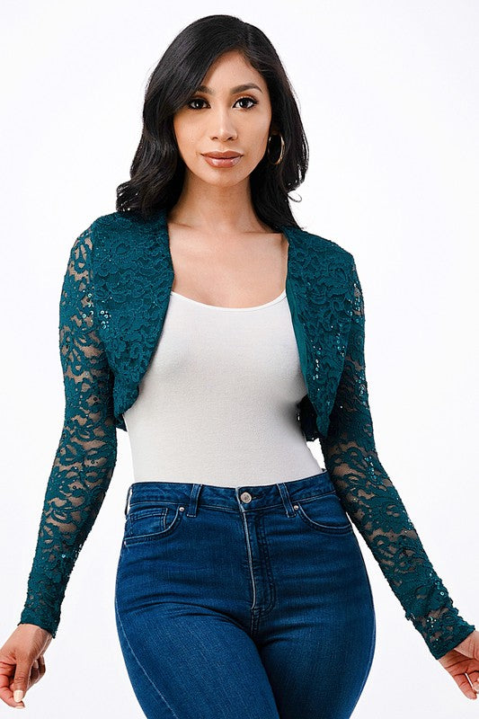 long sleeve evening lace bolero