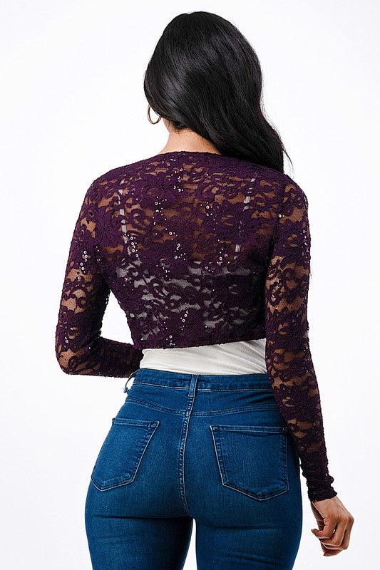 long sleeve evening lace bolero