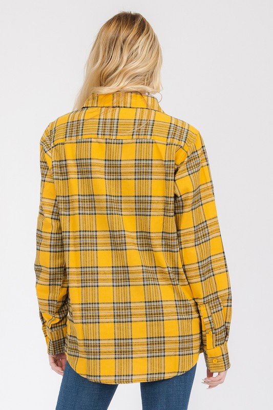 Women Boyfriend Fit Checker Plaid Flannel Long Sleeve Shirt