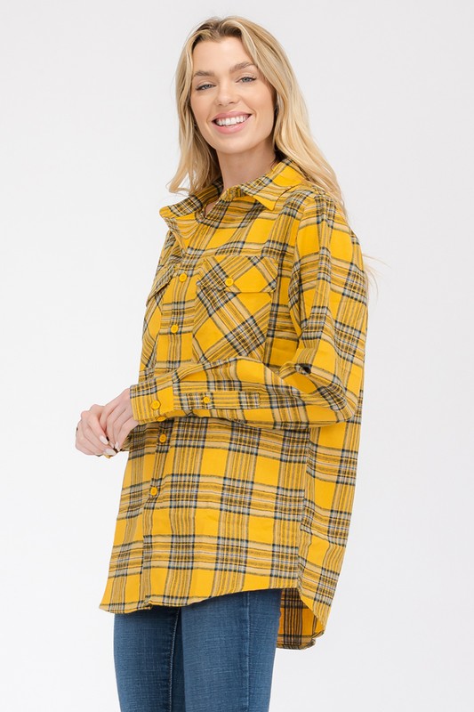 Women Boyfriend Fit Checker Plaid Flannel Long Sleeve Shirt