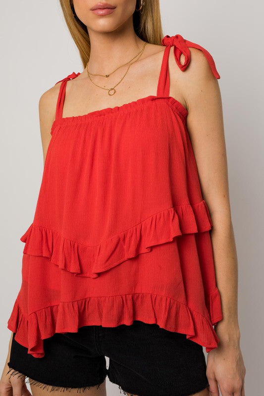 SLEEVELESS ASYMMETRICAL HEM LINE TIERED TOP