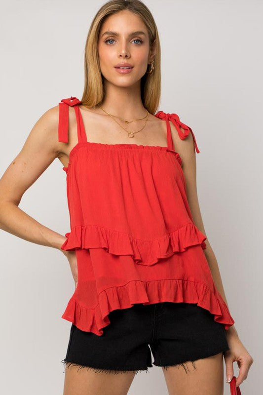 SLEEVELESS ASYMMETRICAL HEM LINE TIERED TOP