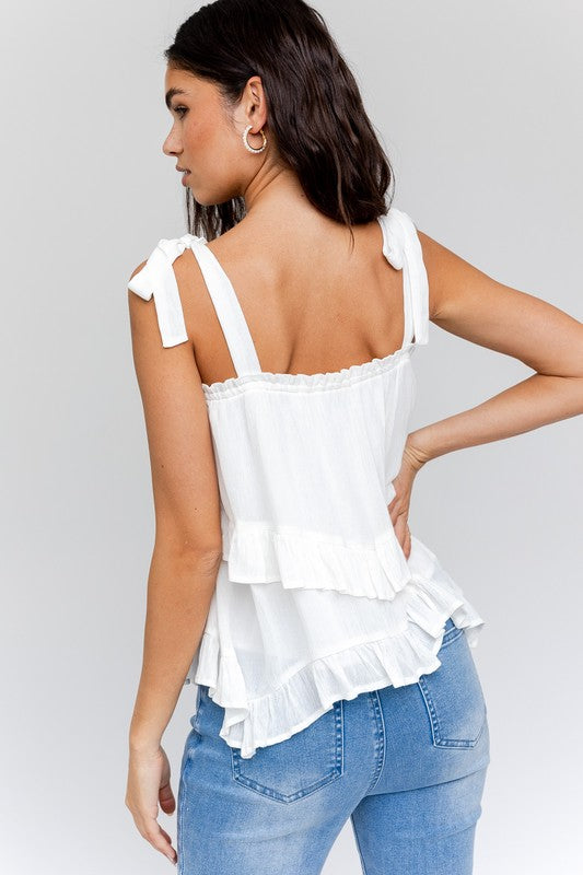 SLEEVELESS ASYMMETRICAL HEM LINE TIERED TOP