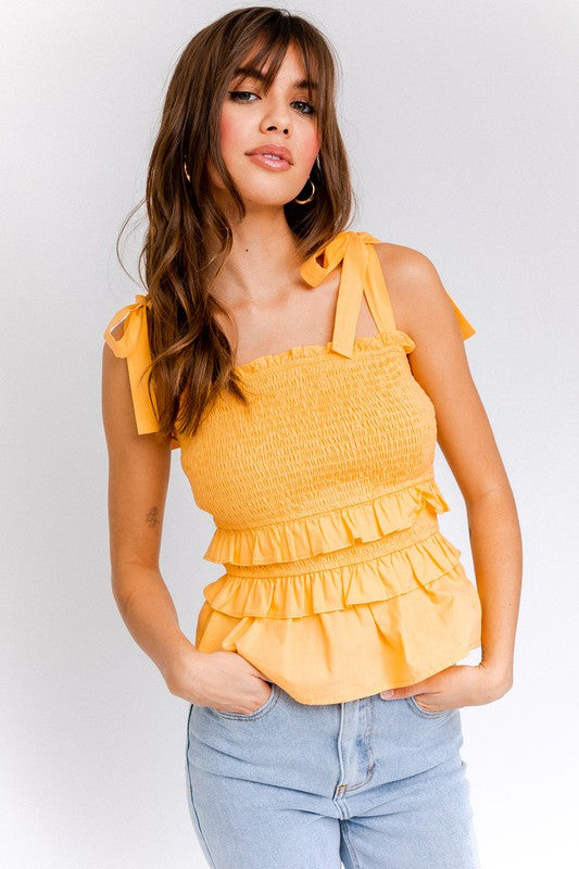 SLEEVELESS SMOCKED TOP