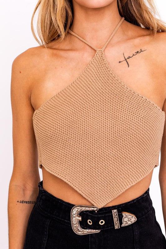 HALTER CROCHET KNIT TOP