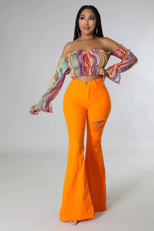 Orange Rip Bell Bottom Jean