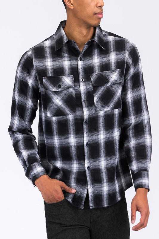 Regular Fit Checker Plaid Flannel Long Sleeve