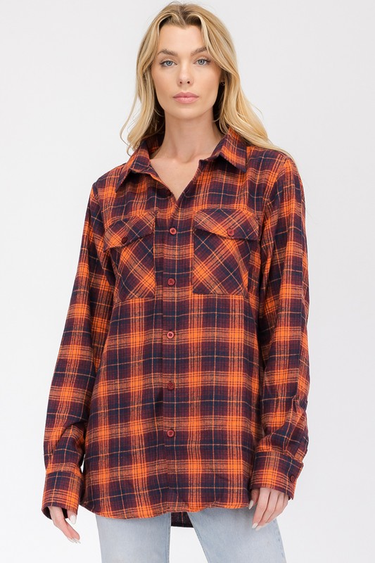 Women Boyfriend Oversize Plaid Flannel Long Sleeve